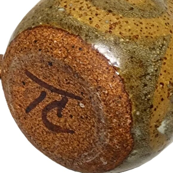 Antique Vintage Studio Pottery SIGNED Jar w/Lid Signed TC Small Sand Brown &Moss - Picture 7 of 7